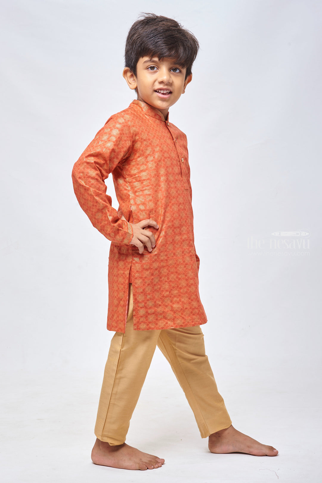 The Nesavu Boys Kurtha Set Pink Geometric Delight Kurtha Boys Ethnic Wear For Diwali Nesavu Festive Ethnic and Traditional weat for Boys | Boys Ethnic Kurta and Pant Set | The Nesavu