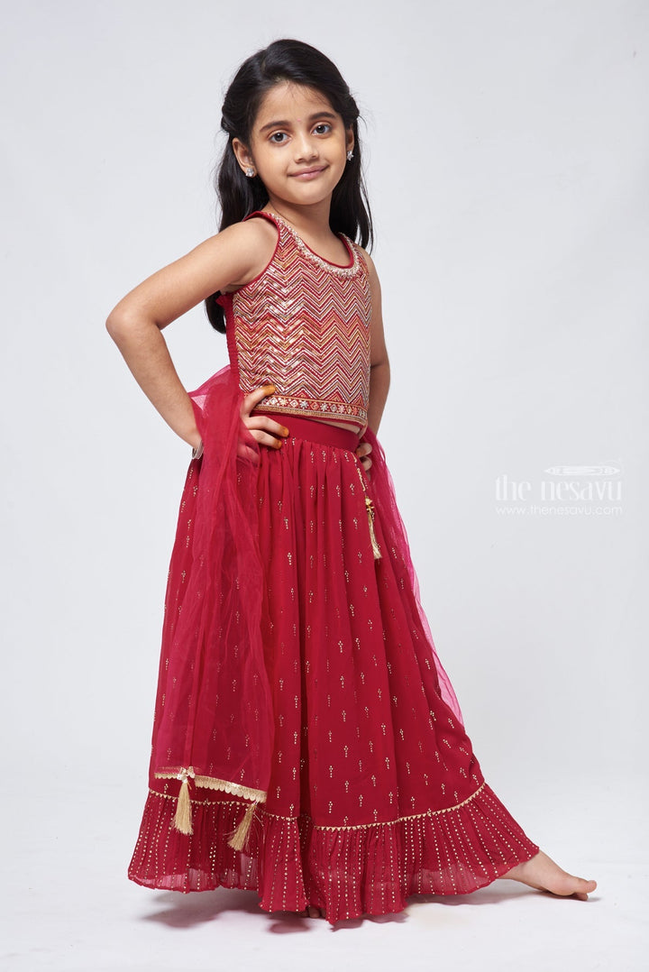 The Nesavu Lehenga & Ghagra Pink Glitz: Zigzag Sequin Top & Sparkly Pink Lehnga Set for Girls Nesavu 12 (3M) / Pink GL356B-12 Festive Collections for Girls | Designer Lehenga Ghagra for Girls |The Nesavu