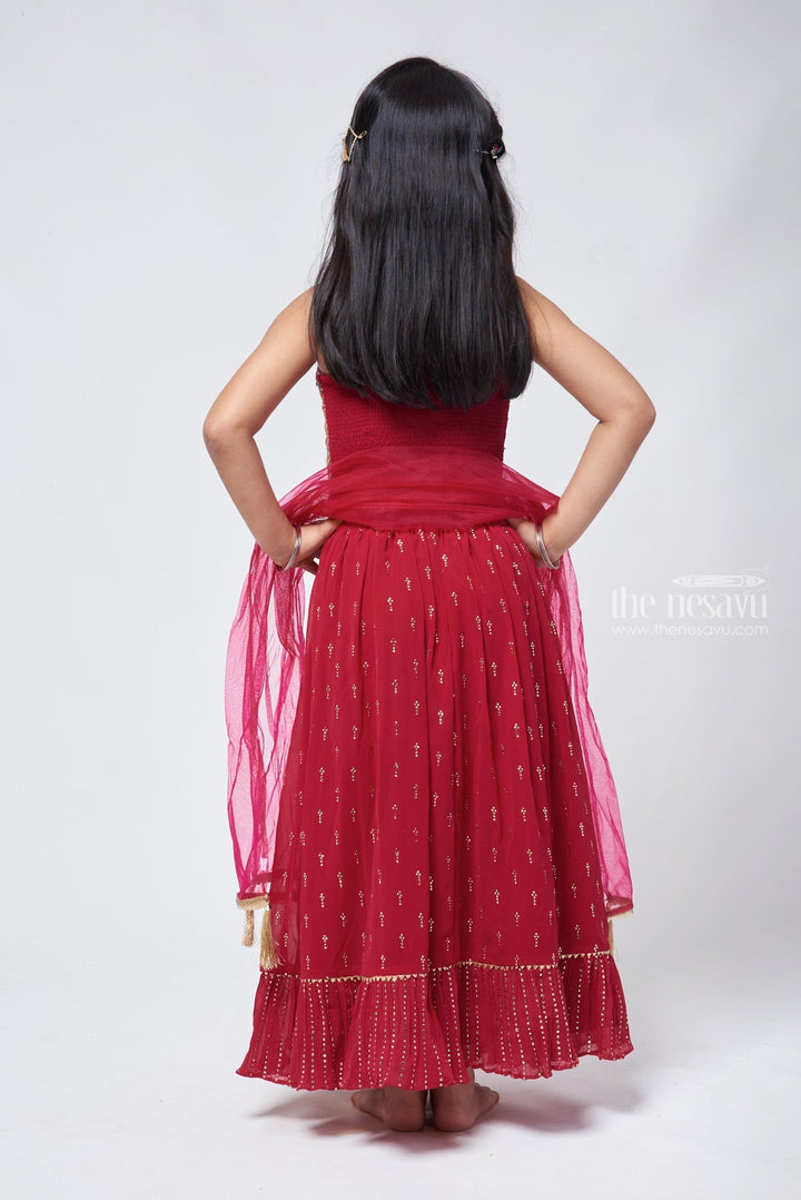 The Nesavu Lehenga & Ghagra Pink Glitz: Zigzag Sequin Top & Sparkly Pink Lehnga Set for Girls Nesavu Festive Collections for Girls | Designer Lehenga Ghagra for Girls |The Nesavu
