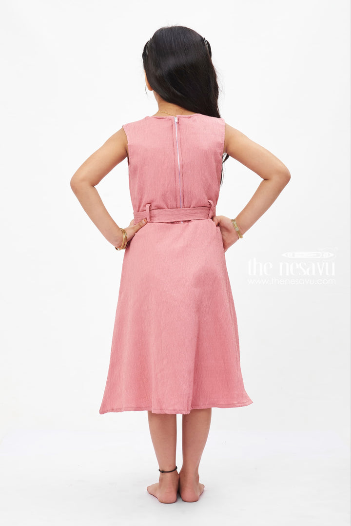 The Nesavu Girls Fancy Frock Pink Keen Bow Accent Cotton Dress: Chic Simplicity for Girls Nesavu Girls' Pink Sleeveless Cotton Dress | Elegant Bow Detail Frock | The Nesavu