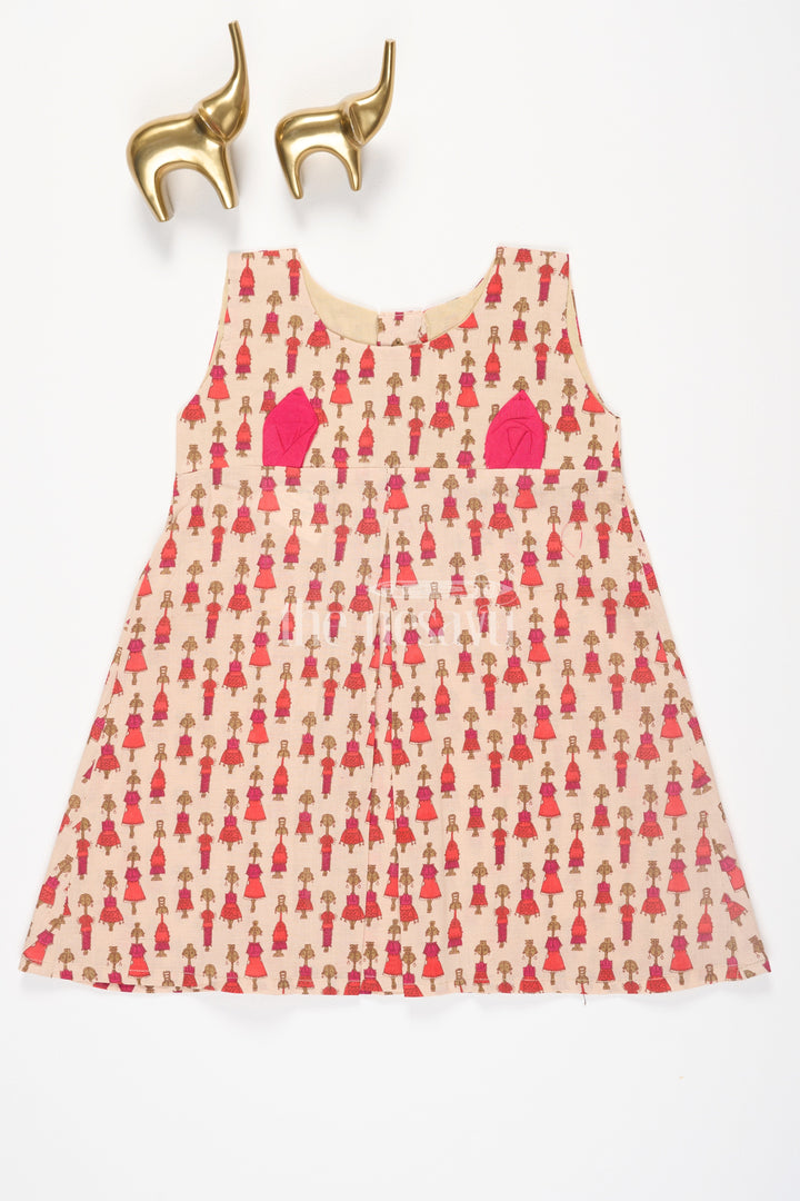 The Nesavu Baby Cotton Frocks Pink Marapachi Doll Cotton Baby Frock with Rabbit Ear Details Nesavu 12 (3M) / Beige BFJ616C-12 Pink Marapachi Doll Cotton Baby Frock with Rabbit Ear Details Nesavu