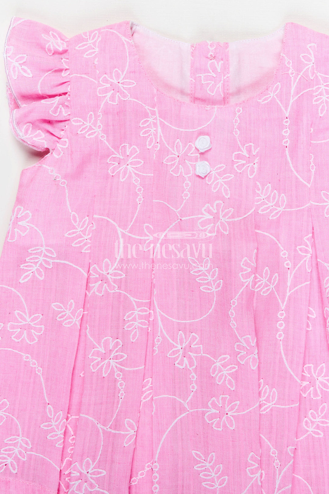 The Nesavu Baby Cotton Frocks Pink Newborn Outfit for Infants with Thread Embroidery and Matching Bloomers in Soft Cotton Nesavu Nesavu Pink Newborn Outfit Infants Embroidered Cotton Frock Soft White Bloomers