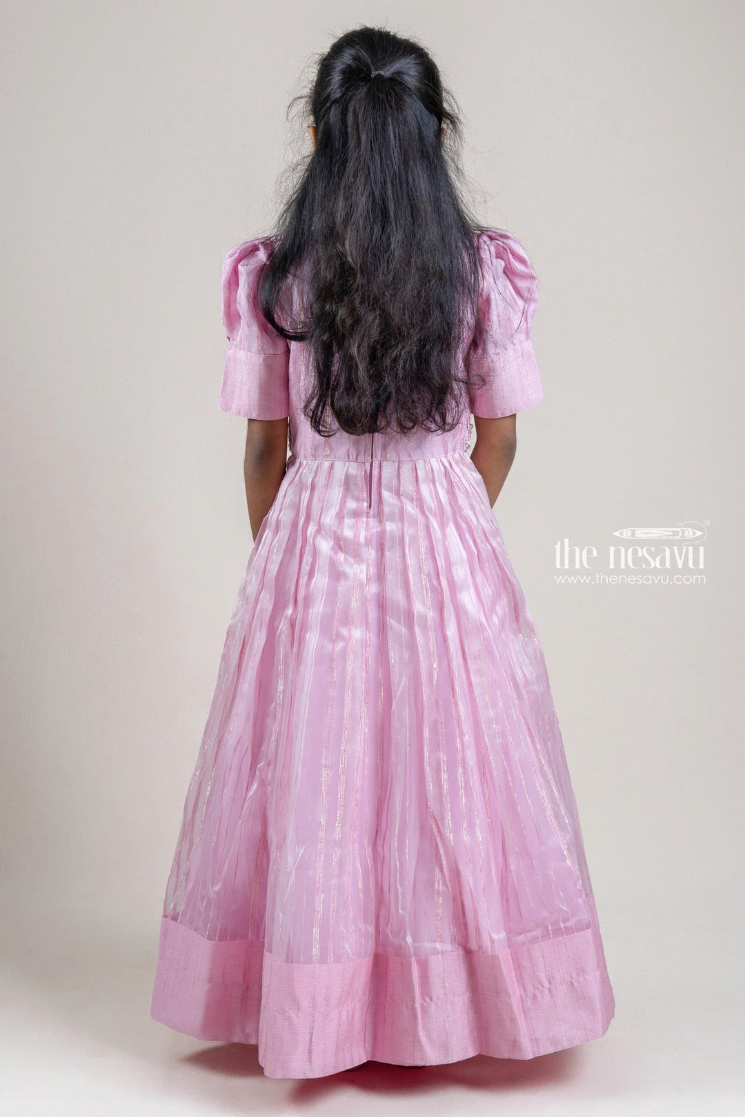 The Nesavu Party Gown Pink Organza Anarkali Dress with Faux Mirror and Rhinestones Embellished Hip Band Nesavu Pink Organza Anarkali Dress with Faux Mirror and Rhinestones Embellished Hip Band | The Nesavu