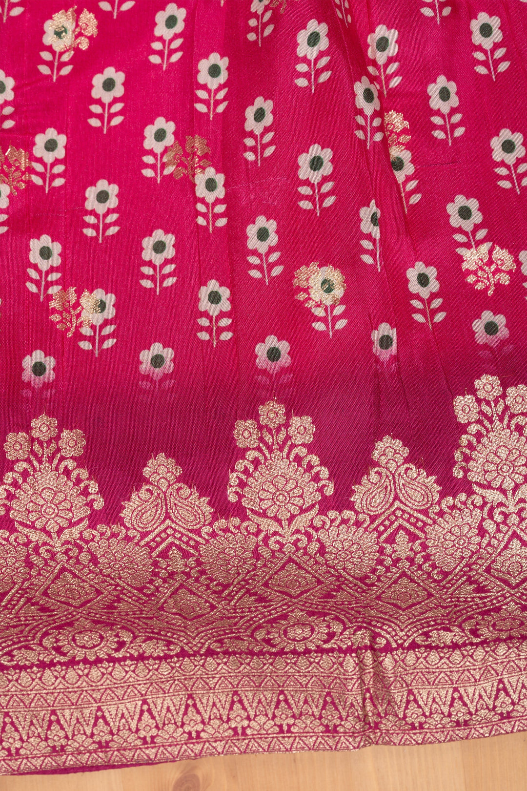 The Nesavu Lehenga & Ghagra Pink Panache Floral Canvas on Knife Pleated Banarasi Border Lehenga Gaghra for Graceful Girls Nesavu Party Wear Lehenga Choli | Lacha Choli For Kids | The Nesavu