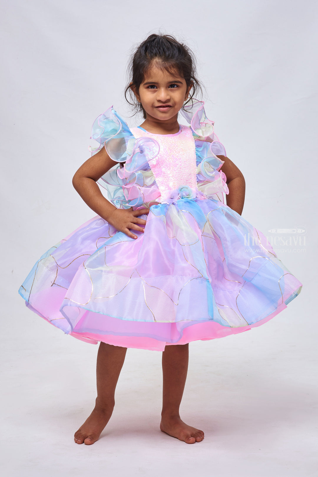 The Nesavu Girls Fancy Party Frock Pink Panache: Ruffled & Sequin Embroidered Organza Party Dress with Delicate Detailing Nesavu 16 (1Y) / Pink / Organza PF147A-16 Stylish Baby Party Wear Gowns | Beautiful Dresses for Little Girls | The Nesavu