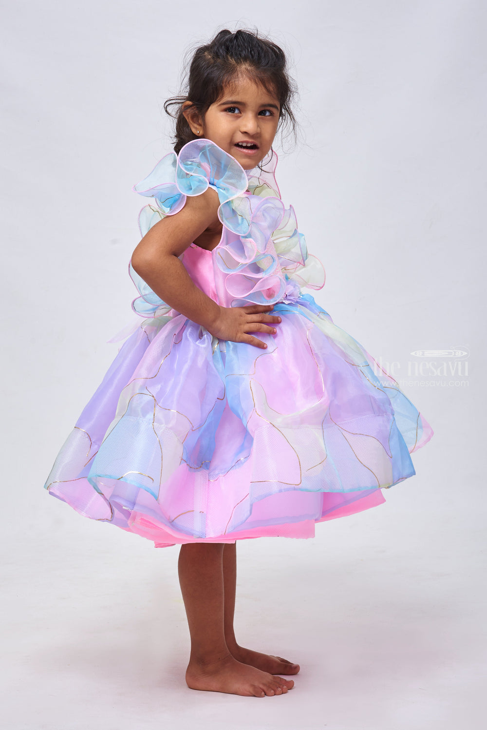 The Nesavu Girls Fancy Party Frock Pink Panache: Ruffled & Sequin Embroidered Organza Party Dress with Delicate Detailing Nesavu Stylish Baby Party Wear Gowns | Beautiful Dresses for Little Girls | The Nesavu