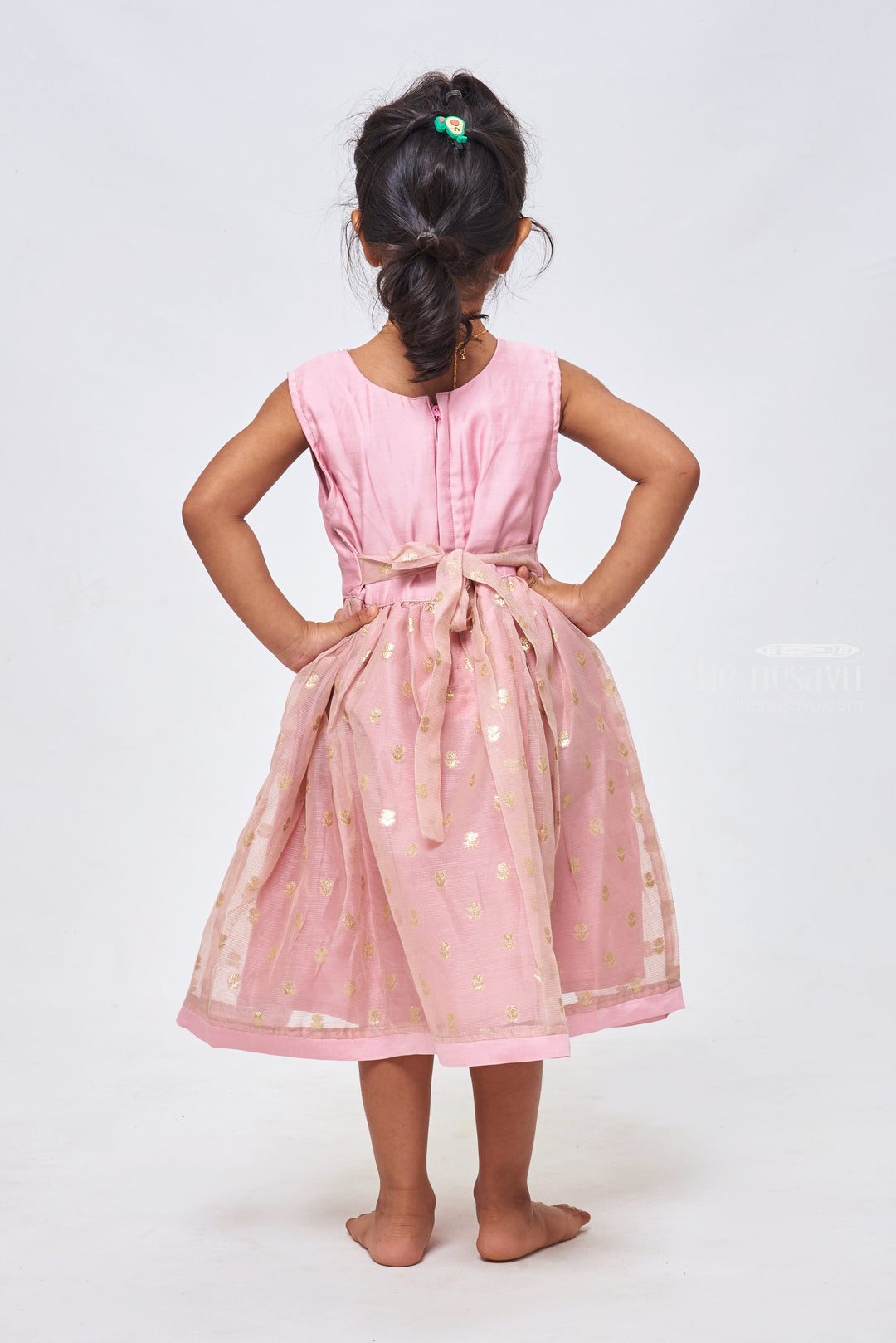 The Nesavu Girls Cotton Frock Pink Passion: Girls Gota Mirror Embroidered Chanderi Frock Nesavu Charming Cotton Frocks: Explore Casual & Designer Dresses for Girls | The Nesavu