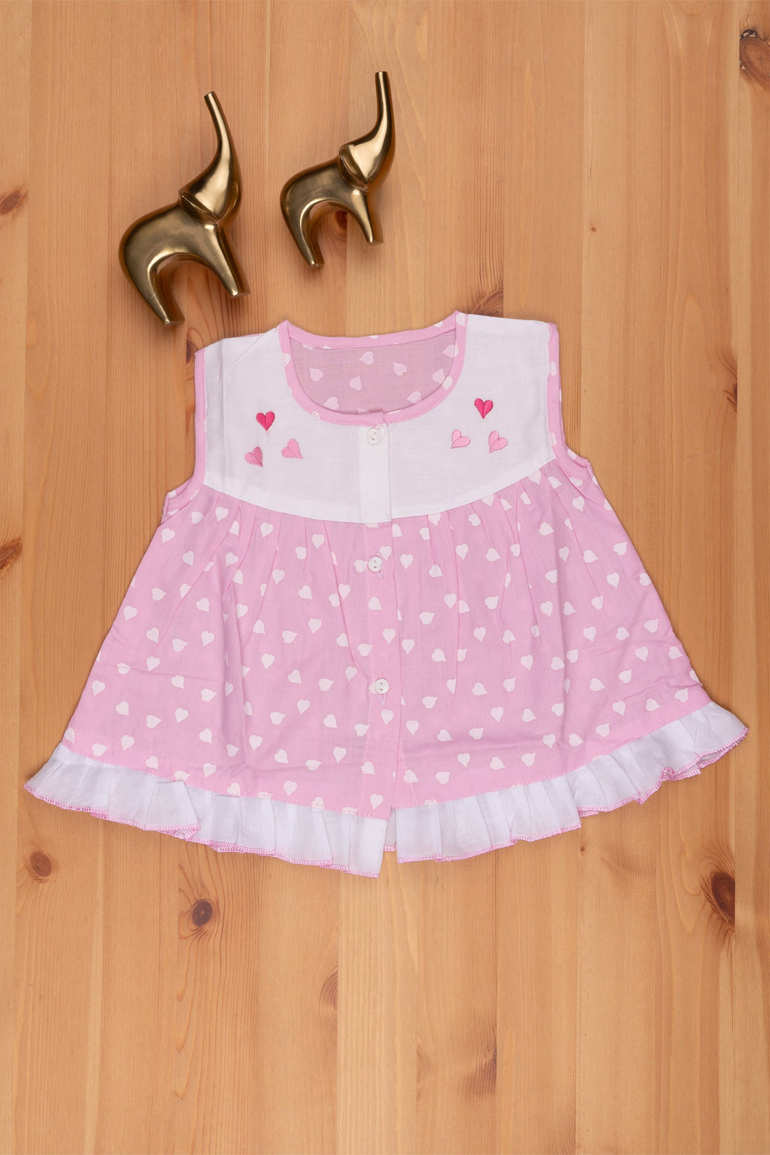 The Nesavu Baby Frock / Jhabla Pink Passion: Heart Print Dress with Flared Touch Nesavu 12 (3M) / Pink BFJ446B-12 Heartin Printed Pink fancy Frock For Babys | New Born Baby Dress | The Nesavu