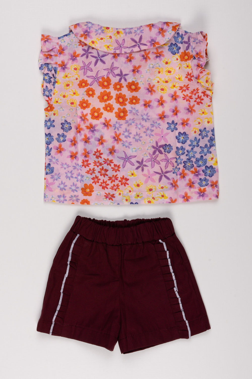 The Nesavu Baby Casual Sets Pink Perfection: Floral Print Shirt with Maroon Shorts - Adorable Duo for Little Princesses Nesavu Soft and Comfortable Dress for Infants Online | Shirt and Shorts set | The Nesavu