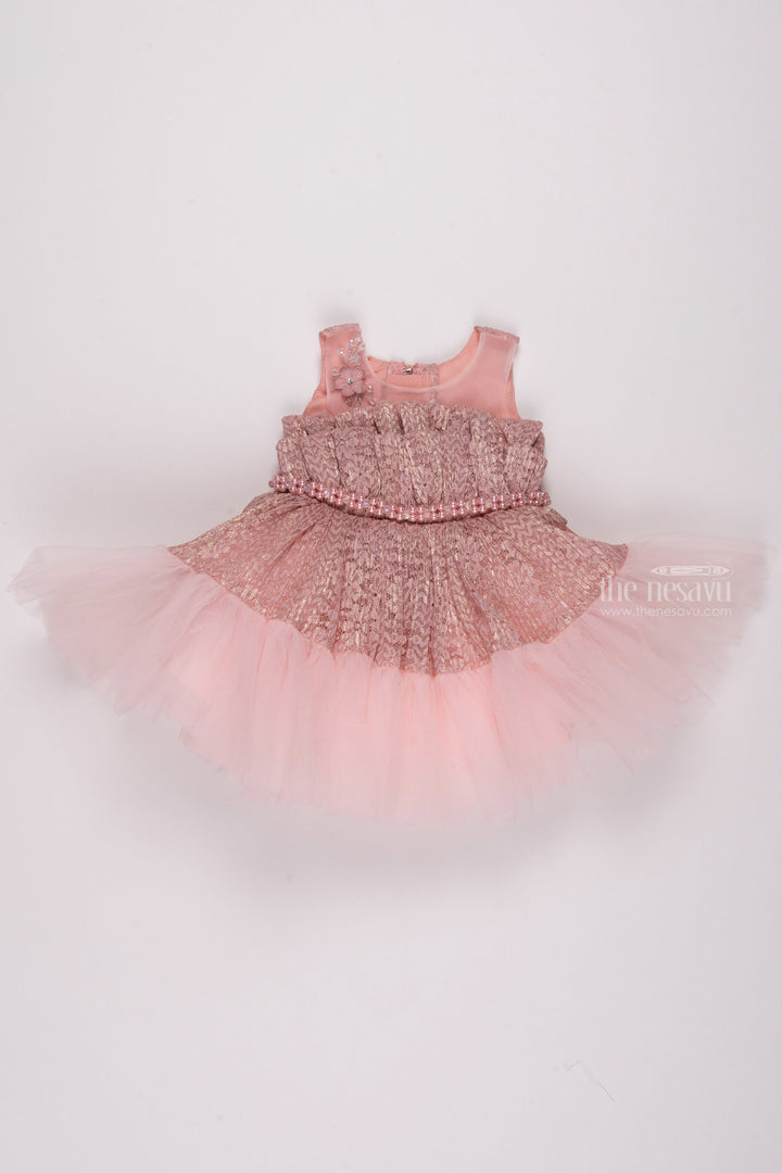 The Nesavu Girls Fancy Party Frock Pink Petal Perfection: Fabulous Floral Russle Net Frock with Pearl Accents for Little Fashionistas Nesavu 16 (1Y) / Pink / Net PF149A-16 Designer Baby Girl Dress Collections | Elegant Little Girls Party Dresses | The Nesavu