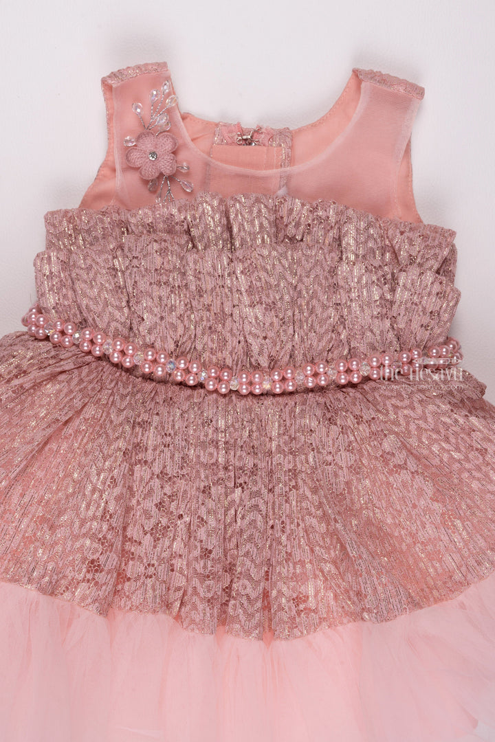 The Nesavu Girls Fancy Party Frock Pink Petal Perfection: Fabulous Floral Russle Net Frock with Pearl Accents for Little Fashionistas Nesavu Designer Baby Girl Dress Collections | Elegant Little Girls Party Dresses | The Nesavu