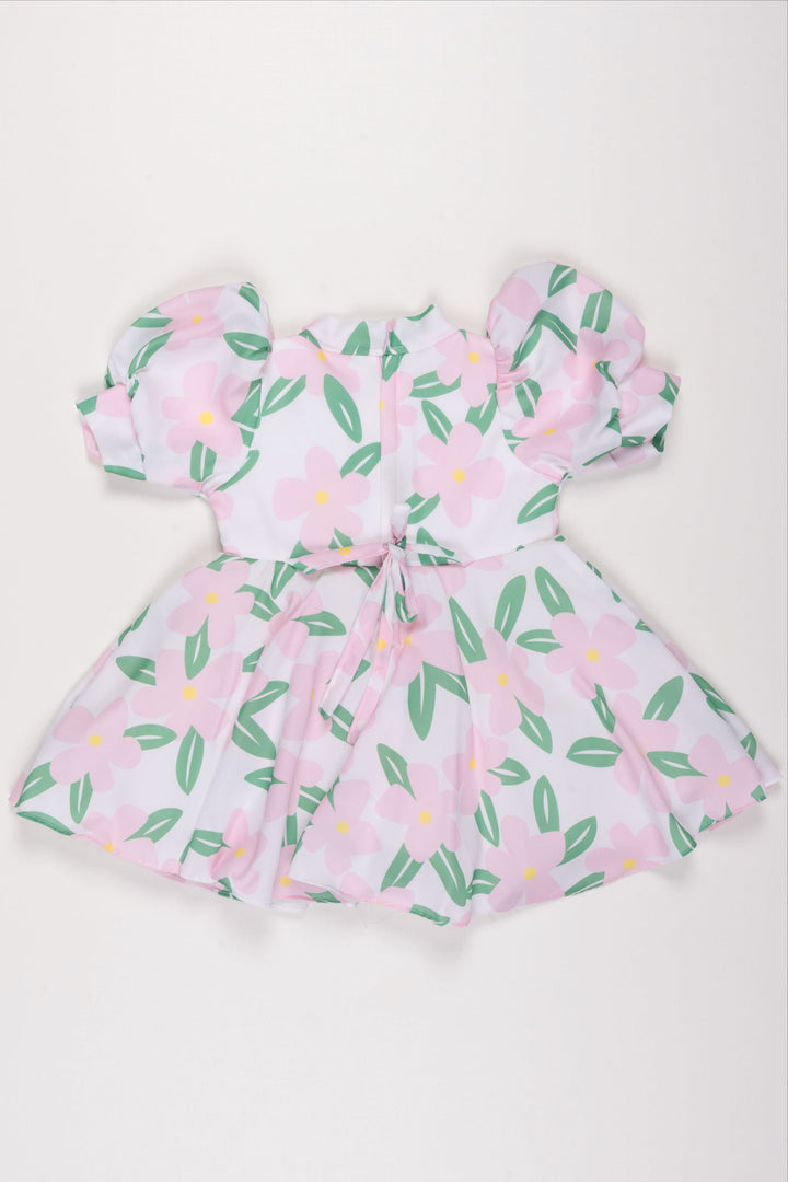 The Nesavu Girls Fancy Frock Pink Petal Perfection Frock with Floral Accents for Girls Nesavu Girls Floral Print Frock | Pink Petal Perfection with Jewel Accent | The Nesavu