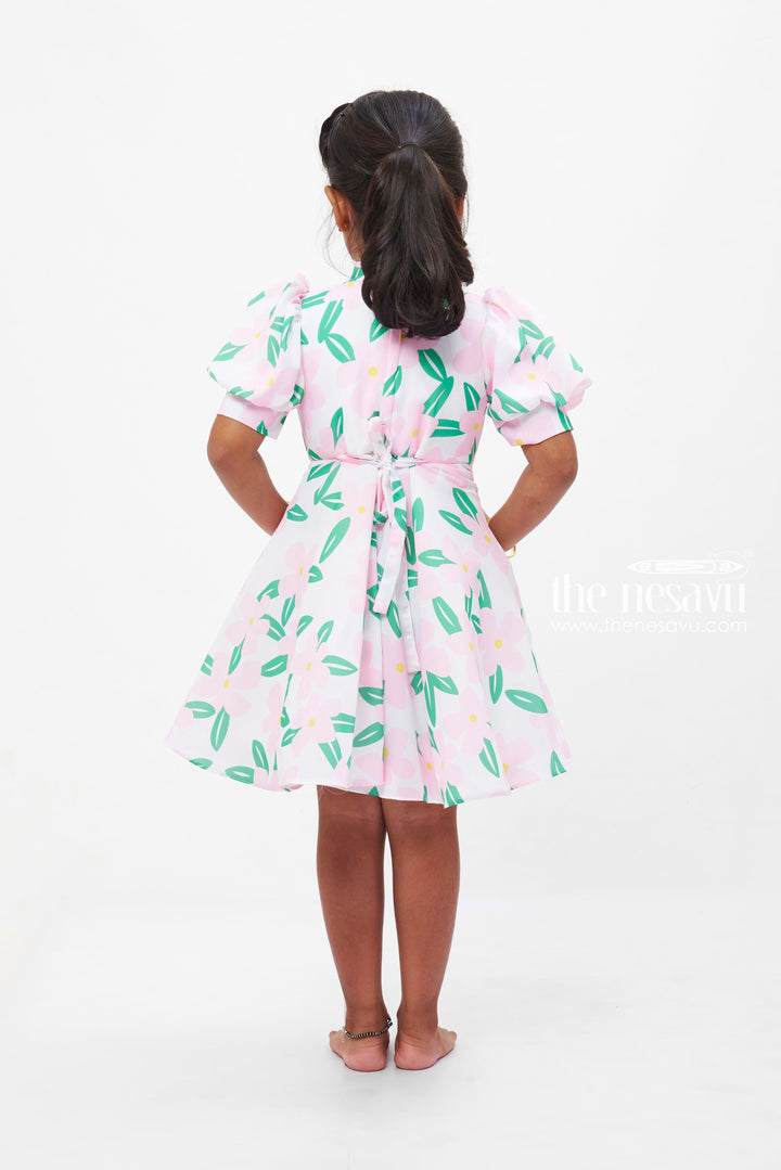 The Nesavu Girls Fancy Frock Pink Petal Perfection Frock with Floral Accents for Girls Nesavu Girls Floral Print Frock | Pink Petal Perfection with Jewel Accent | The Nesavu