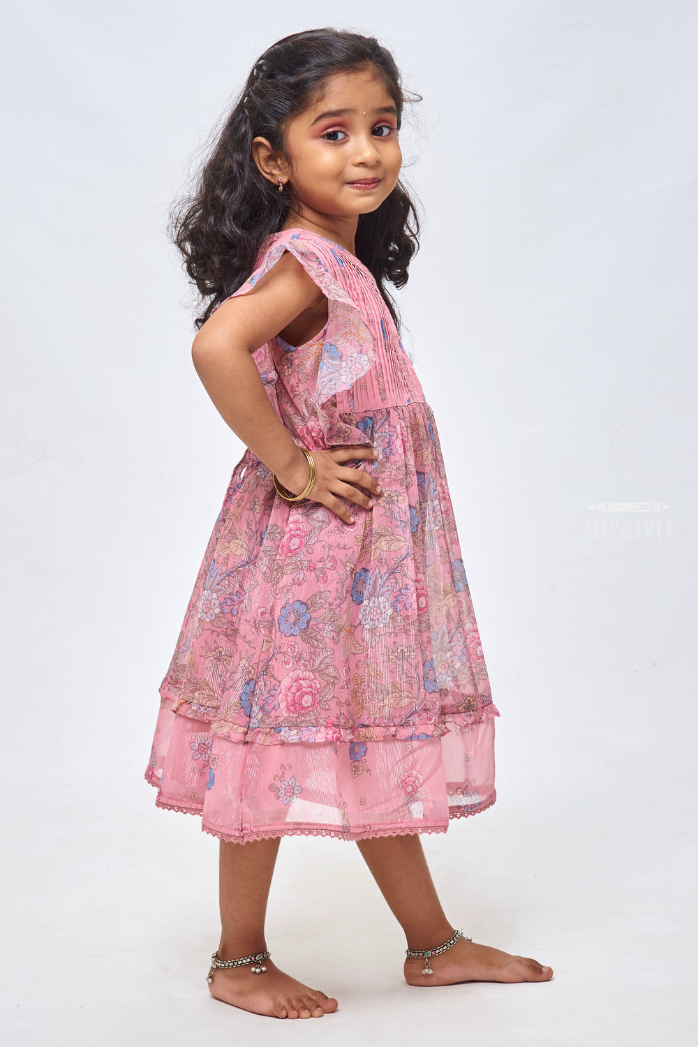 The Nesavu Girls Cotton Frock Pink Petals: Girls Flared Floral Cotton Frock Nesavu Elegant & Casual: Discover Our Range of Cotton Frocks for Girls | The Nesavu