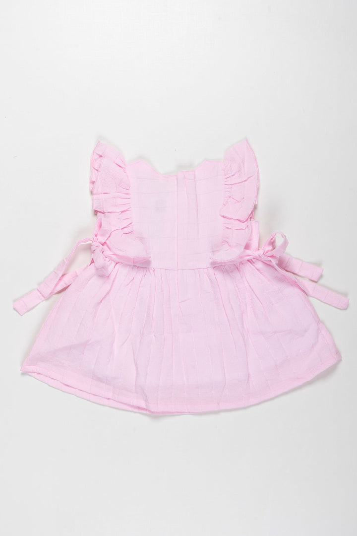 The Nesavu Baby Cotton Frocks Pink Princess Geometric Frock with Frill Accents for Baby Girls Nesavu Chic Pink Cotton Frilled Frock for Infants | Baby Girls Geometric Charm | The Nesavu