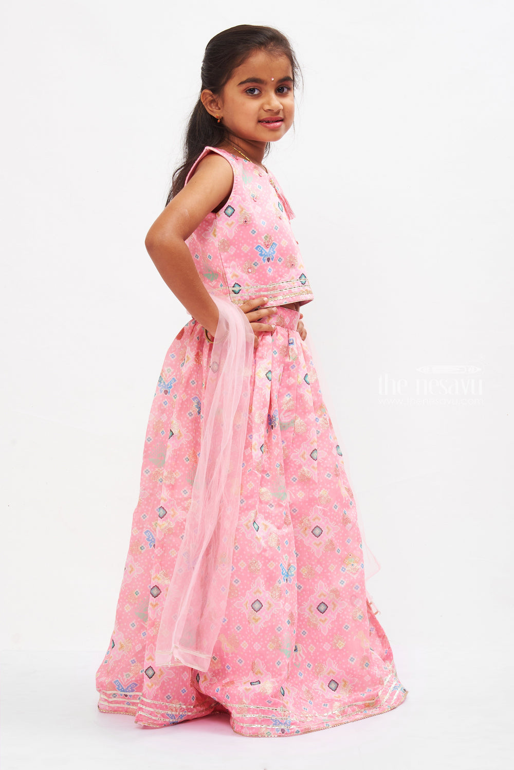 The Nesavu Girls Lehenga Choli Pink Princess Lehenga Choli with Dupatta for Girls Nesavu Girls Pink Silk Lehenga Choli | Designer Kids Ethnic Wear | Festive Embroidered Outfit | The Nesavu