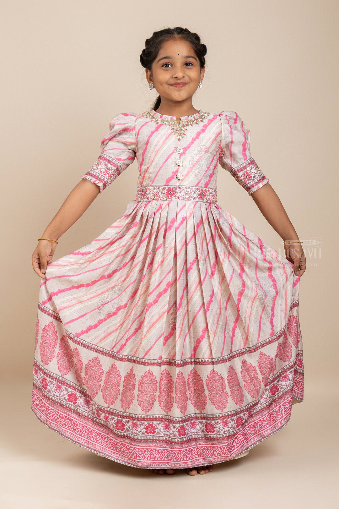 The Nesavu Party Gown Pink Silk Cotton Designer Embroidery Anarkali For Baby Girls Nesavu 18 (2Y) / Pink / Organza Tissue GA122-18 Silk Cotton Festive Anarkali For Kids | Stylish Party Wear Ideas Online | The Nesavu