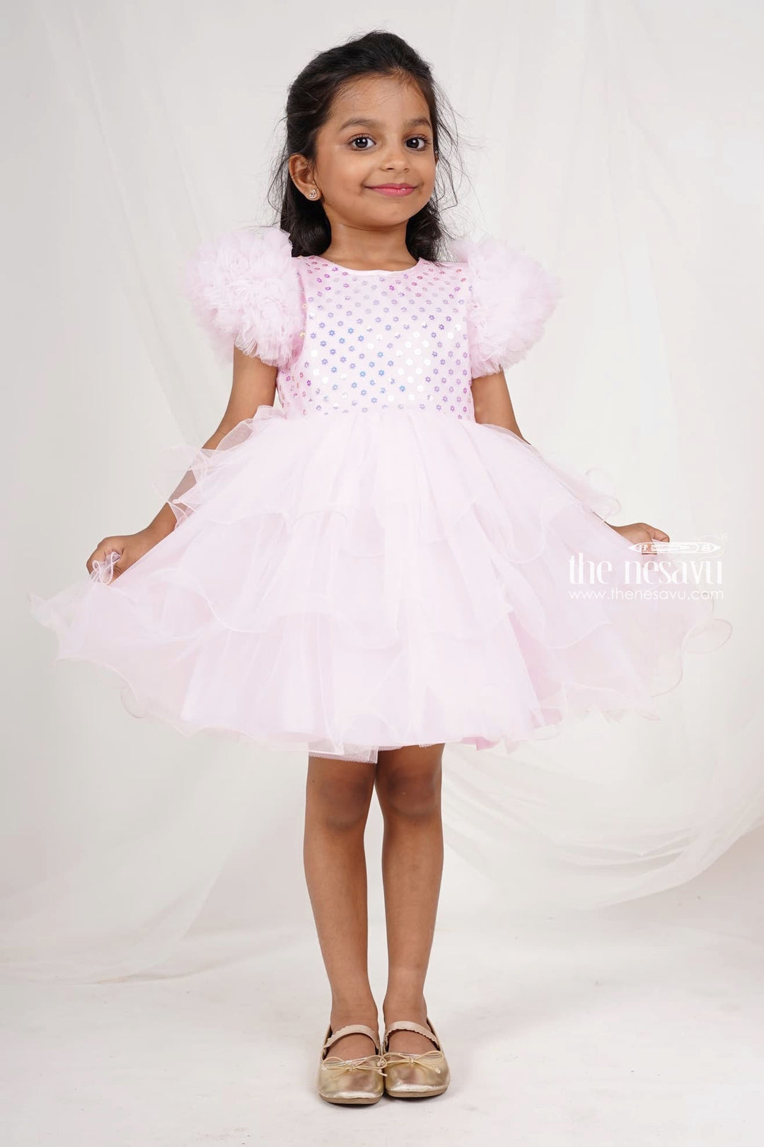 The Nesavu Girls Tutu Frock Pink Soft Shimmer Net Party Wear Frock for Little Girl Nesavu 16 (1Y) / Pink PF33-16