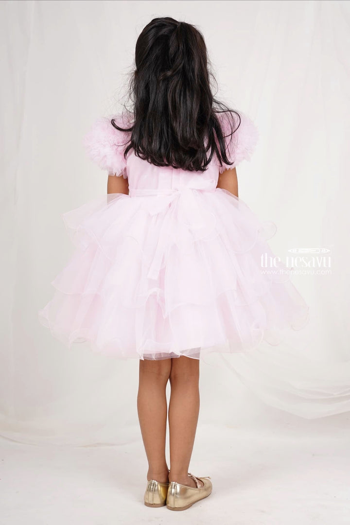 The Nesavu Girls Tutu Frock Pink Soft Shimmer Net Party Wear Frock for Little Girl Nesavu