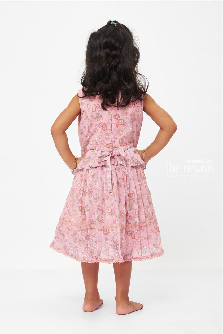 The Nesavu Girls Fancy Frock Pink Sparkle - Girls Sequined Paisley Cotton Frock Nesavu Fancy Cotton Frock for Girls | Fashionable Frocks for Kids | The Nesavu