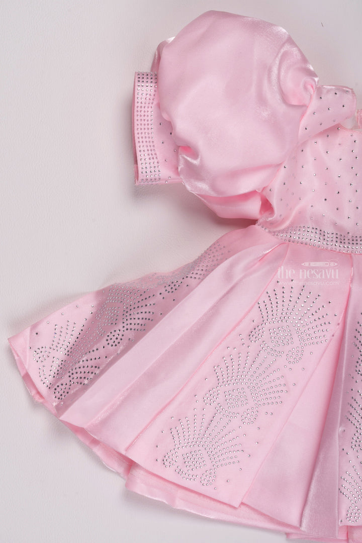 The Nesavu Girls Fancy Party Frock Pink Sparkle: Glitter-Stone Adorned Box Pleated Organza Party Dress for Girls Nesavu Unique Birthday Frock for 2-Year-Old Girls | Stylish Party Dresses | The Nesavu