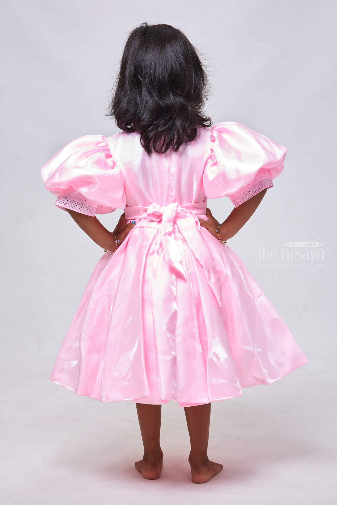 The Nesavu Girls Fancy Party Frock Pink Sparkle: Glitter-Stone Adorned Box Pleated Organza Party Dress for Girls Nesavu Unique Birthday Frock for 2-Year-Old Girls | Stylish Party Dresses | The Nesavu