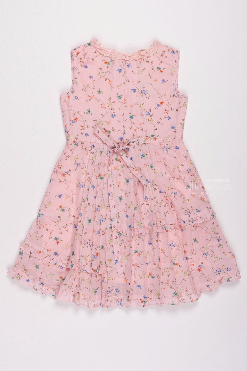 The Nesavu Girls Cotton Frock Pink Sparkle: Sequin Embroidered Floral Printed Pleated Pink Cotton Frock for Girls Nesavu Adorable Cotton Frocks for Kids | Explore Our Latest Designs Online