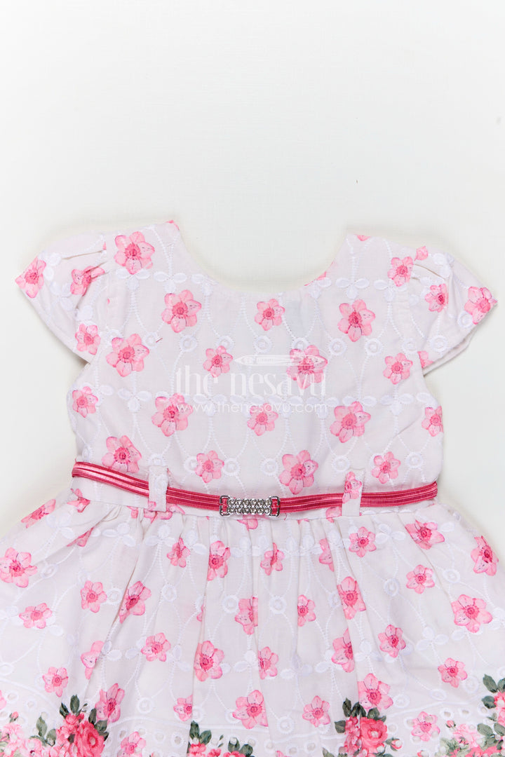 The Nesavu Baby Cotton Frocks Pinks Baby Outfits in Hakoba Cotton with Floral Embroidery and Satin Belt for Newborn Girls Nesavu Nesavu Pinks Baby Cotton Outfits Floral Embroidery Satin Belt Hakoba Fabric Newborn Girls