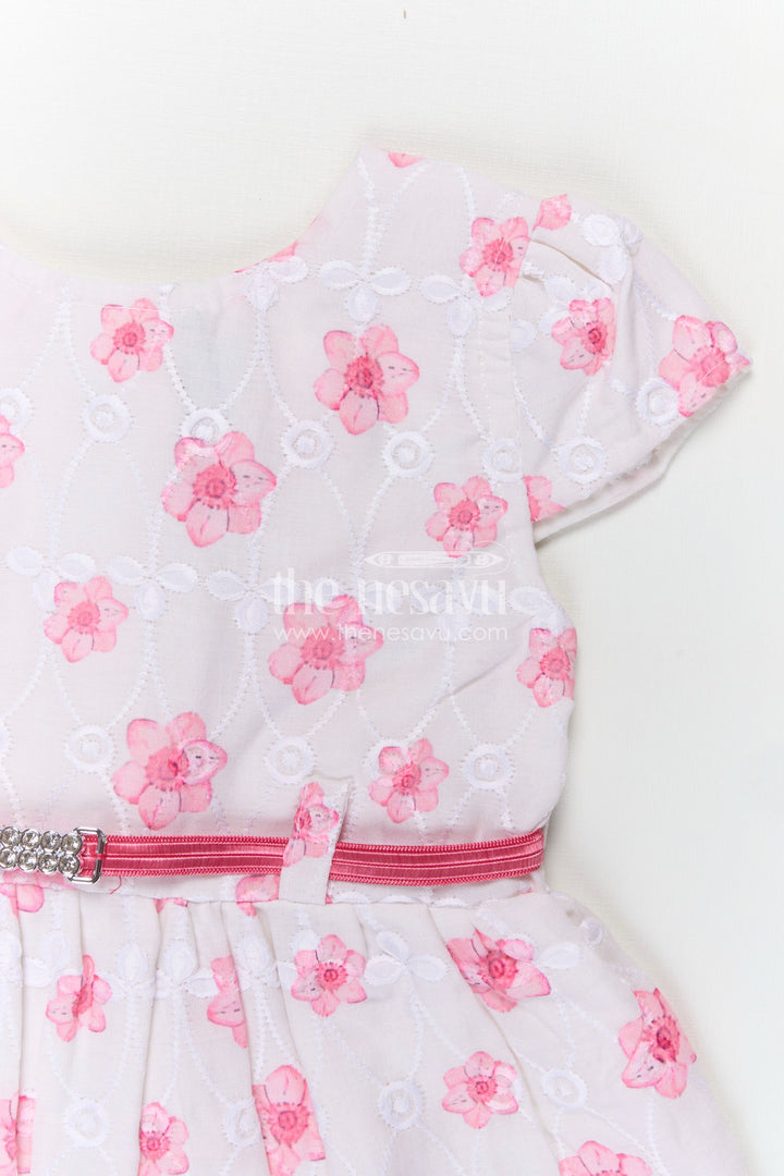 The Nesavu Baby Cotton Frocks Pinks Baby Outfits in Hakoba Cotton with Floral Embroidery and Satin Belt for Newborn Girls Nesavu Nesavu Pinks Baby Cotton Outfits Floral Embroidery Satin Belt Hakoba Fabric Newborn Girls