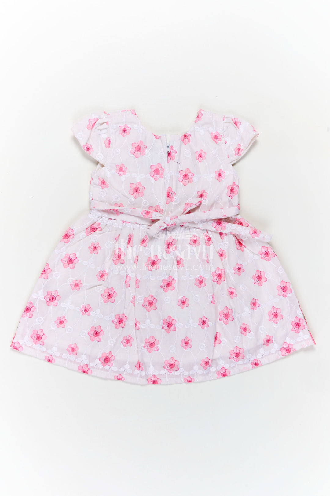 The Nesavu Baby Cotton Frocks Pinks Baby Outfits in Hakoba Cotton with Floral Embroidery and Satin Belt for Newborn Girls Nesavu Nesavu Pinks Baby Cotton Outfits Floral Embroidery Satin Belt Hakoba Fabric Newborn Girls
