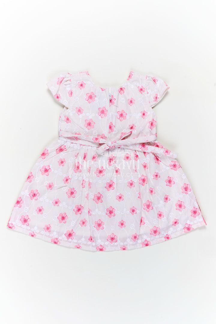 The Nesavu Baby Cotton Frocks Pinks Baby Outfits in Hakoba Cotton with Floral Embroidery and Satin Belt for Newborn Girls Nesavu Nesavu Pinks Baby Cotton Outfits Floral Embroidery Satin Belt Hakoba Fabric Newborn Girls