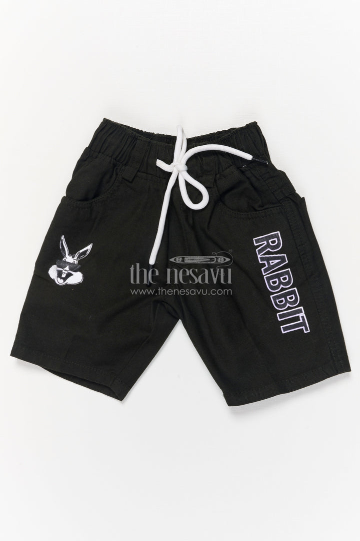The Nesavu Boys Shorts Playful Boys Shorts in Soft Cotton with Elastic Waist and Bold Text Nesavu 14 (6M) / Green / Cotton BWS066E-14 Kids cotton shorts for boys with rabbit print and drawstring – everyday casual wear