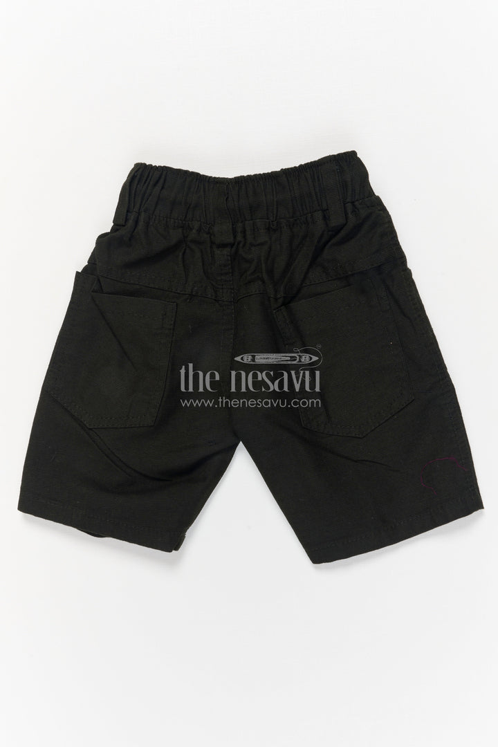 The Nesavu Boys Shorts Playful Boys Shorts in Soft Cotton with Elastic Waist and Bold Text Nesavu Kids cotton shorts for boys with rabbit print and drawstring – everyday casual wear