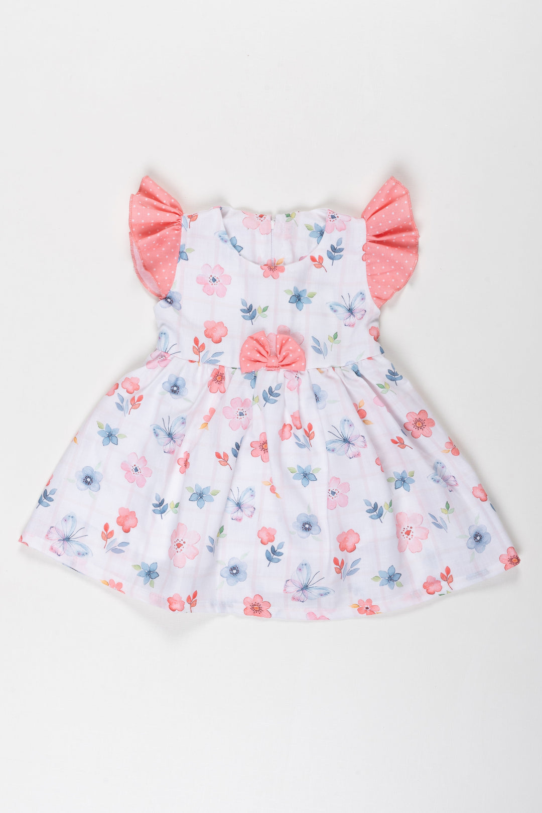 The Nesavu Baby Cotton Frocks Playful Petals Baby Girl Frock - Flutter Sleeves and Floral Charm Nesavu 14 (6M) / Salmon / Cotton BFJ544B-14 Playful Petals Baby Girl Frock | Flutter Sleeves and Floral Charm | The Nesavu