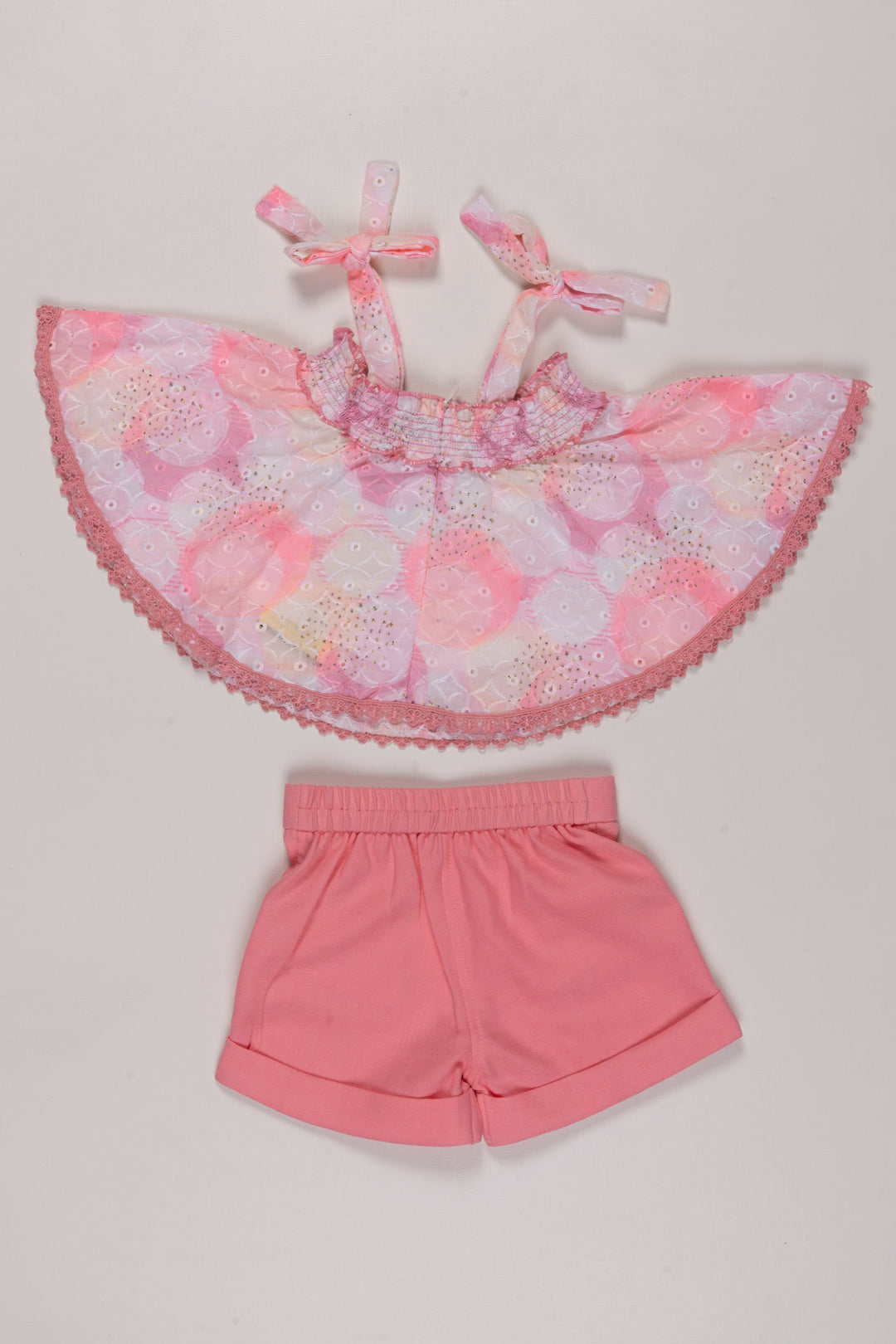 The Nesavu Baby Casual Sets Playful Pink Halter Top & Shorts Set with Lace Accents for Girls Nesavu 18 (2Y) / Pink BFJ514A-18 Girls Lace Detail Summer Set | Pink Casual Outfit | Stylish Kids Playwear | The Nesavu