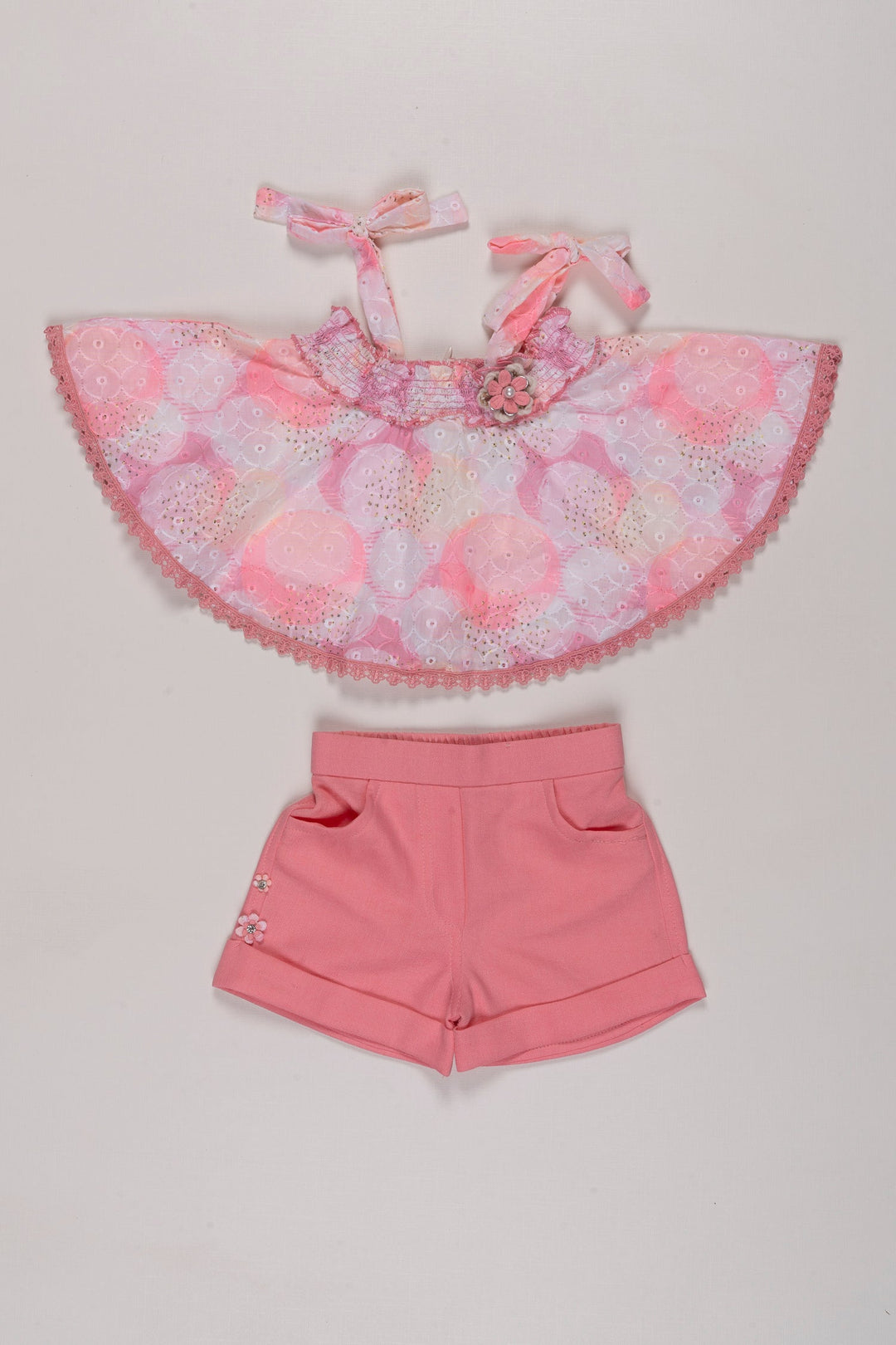 The Nesavu Baby Casual Sets Playful Pink Halter Top & Shorts Set with Lace Accents for Girls Nesavu 18 (2Y) / Pink BFJ514A-18 Girls Lace Detail Summer Set | Pink Casual Outfit | Stylish Kids Playwear | The Nesavu