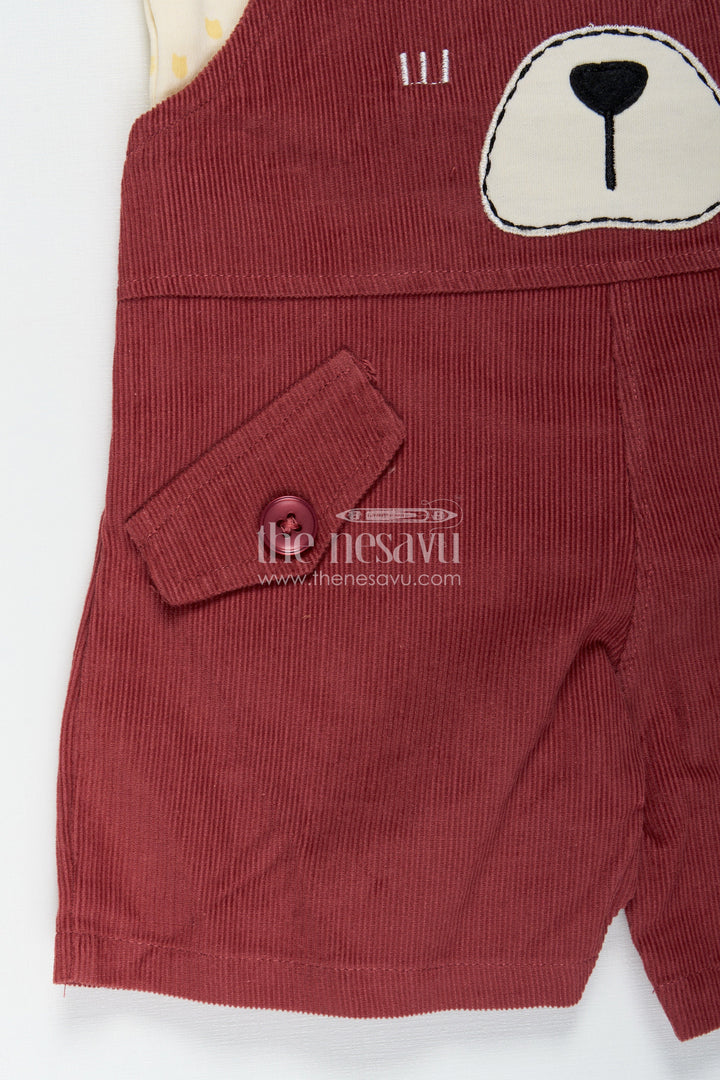 The Nesavu Boys Casual Set Playful Toddler Dress with Bear Face Embroidered Dungarees and Yellow Polka Dot Tee for Boys Nesavu Nesavu Playful Toddler Dress Boys Bear Embroidered Dungarees Polka Dot Tee