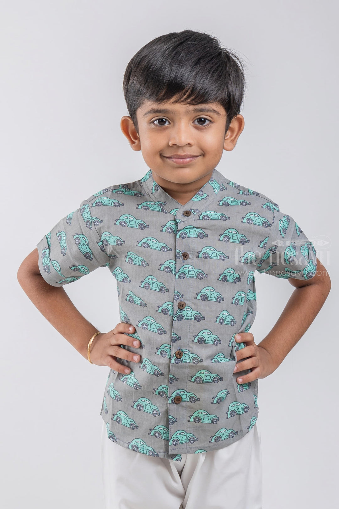 The Nesavu Boys Cotton Shirt Playwear Shirt for Boys | Mul Cotton | Nesavu | Trendy & Playful Kids' Fashion psr silks Nesavu 14 (6M) / Gray / Cotton BS036C