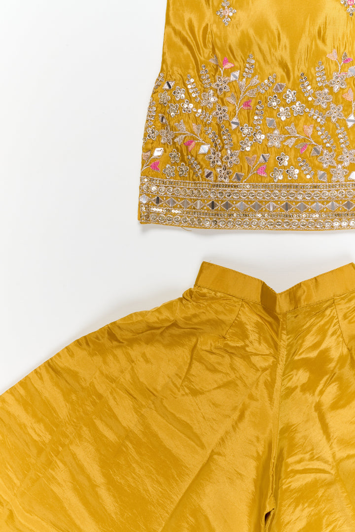 The Nesavu Girls Sharara / Plazo Set Plazo Outfit for Girls with Mirror Work Yoke and Festive Dupatta Nesavu Nesavu girls festive plazo set with mirror work blouse and dupatta – ideal for birthdays and school ethnic days