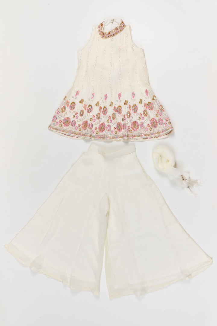 The Nesavu Girls Sharara / Plazo Set Pleated Georgette Sharara Set for Girls with Thread Embroidery for Milestone Moments Nesavu Nesavu pleated georgette sharara set with thread embroidery and dupatta – perfect for birthdays and naming ceremonies