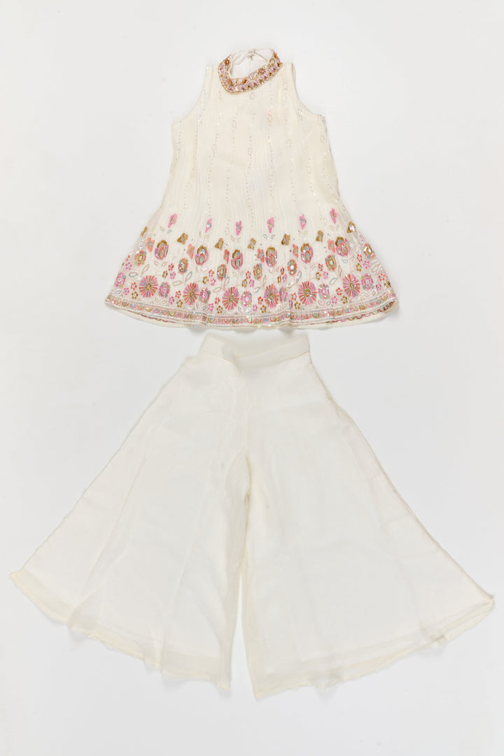 The Nesavu Girls Sharara / Plazo Set Pleated Georgette Sharara Set for Girls with Thread Embroidery for Milestone Moments Nesavu Nesavu pleated georgette sharara set with thread embroidery and dupatta – perfect for birthdays and naming ceremonies