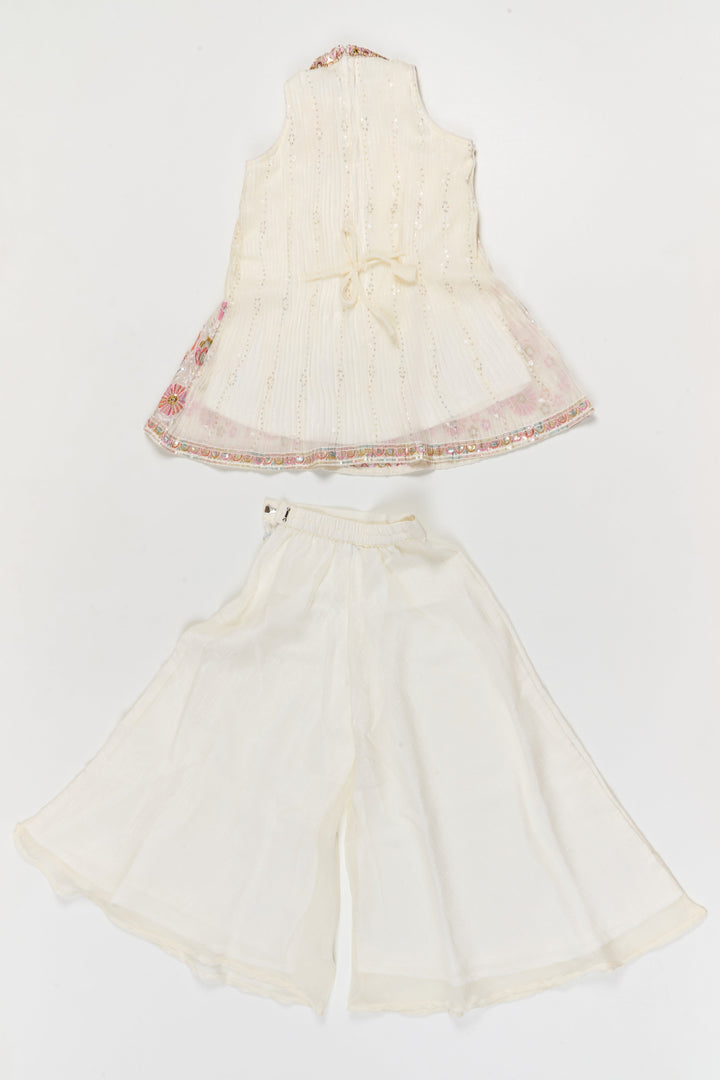 The Nesavu Girls Sharara / Plazo Set Pleated Georgette Sharara Set for Girls with Thread Embroidery for Milestone Moments Nesavu Nesavu pleated georgette sharara set with thread embroidery and dupatta – perfect for birthdays and naming ceremonies