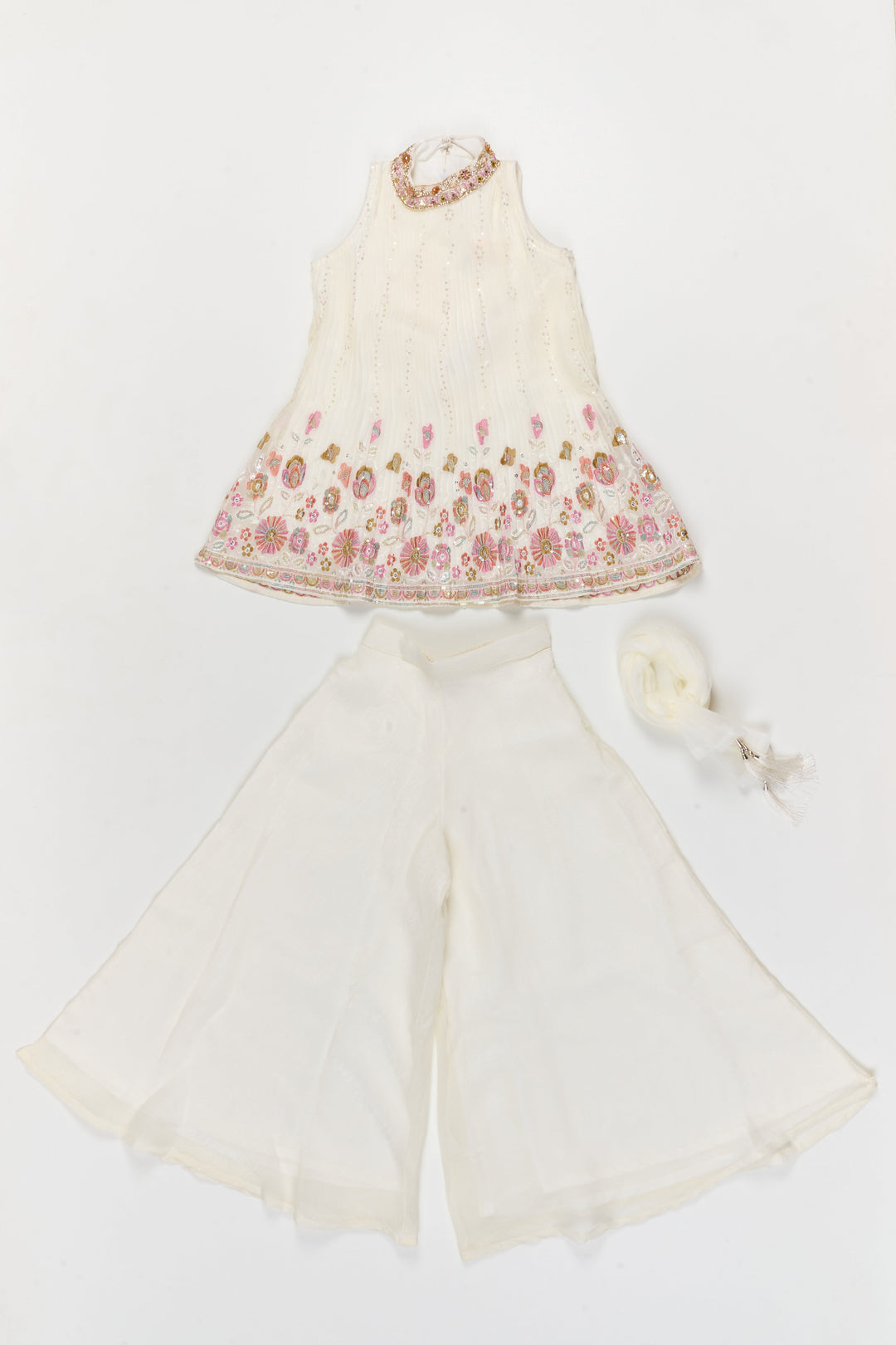 The Nesavu Girls Sharara / Plazo Set Pleated Georgette Sharara Set for Girls with Thread Embroidery for Milestone Moments Nesavu Nesavu pleated georgette sharara set with thread embroidery and dupatta – perfect for birthdays and naming ceremonies