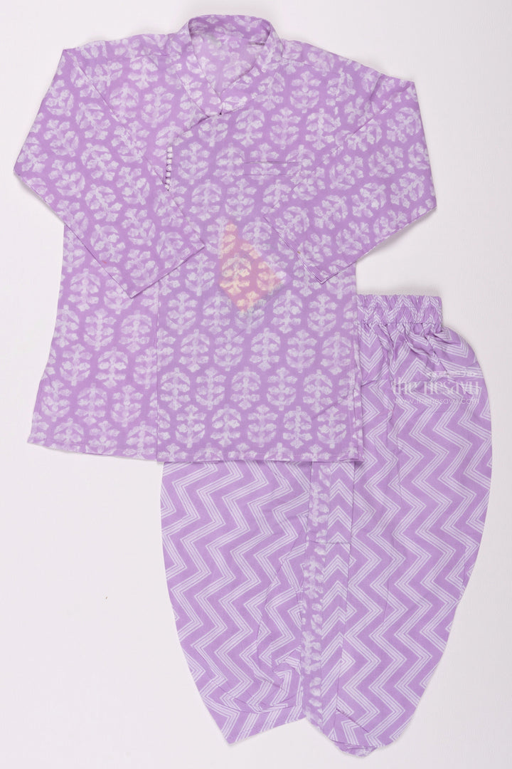 The Nesavu Boys Dothi Set Plum Perfection: Royal Purple Bagh Kurta & Zesty Zig-Zag Dhoti Combo for Kids Boys Nesavu 12 (3M) / Purple / Cotton BES375B-12 Premium Boys Ethnic Kurta | Exclusive Traditional Set | The Nesavu