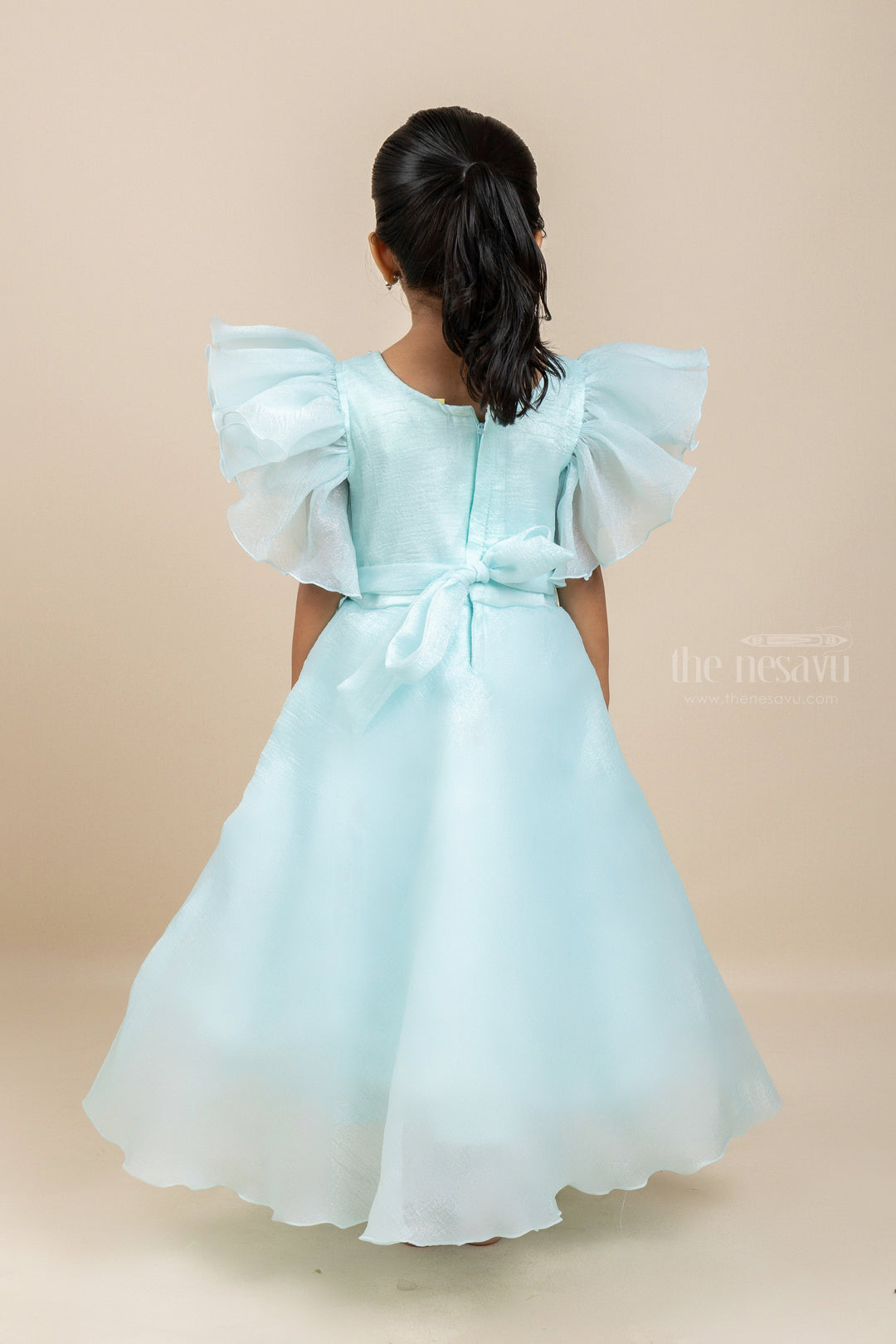 The Nesavu Girls Fancy Party Frock Posh Powder Blue - Floral Embellished Party Wear Gowns For Little Girls Nesavu Blue Party Wear Frocks For Girls | Stylish Festive Collection| The Nesavu