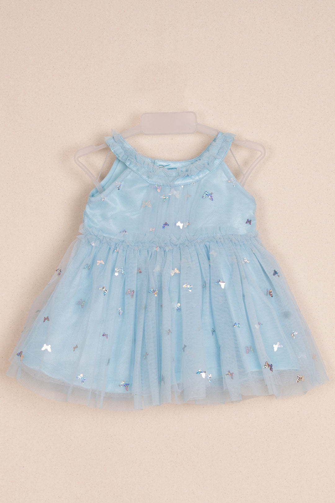 The Nesavu Baby Tutu Frock Premium Artificial Glitter Butterfly Embosed Blue Party Frock For Baby Girls Nesavu 12 (3M) / Blue / Net BFJ367A-12 Latest Cotton Frocks For Babys | Party Frock Collection | The Nesavu