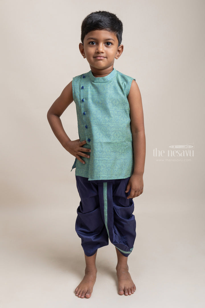 The Nesavu Boys Dothi Set Premium Blue Designer Ethnic kurta With Contrast Dhoti For Boys Nesavu 12 (3M) / Blue / Dupioni Silk BES294C-12 Trendy Premium Wear For Boys | Ethnic Wear Collection | The Nesavu