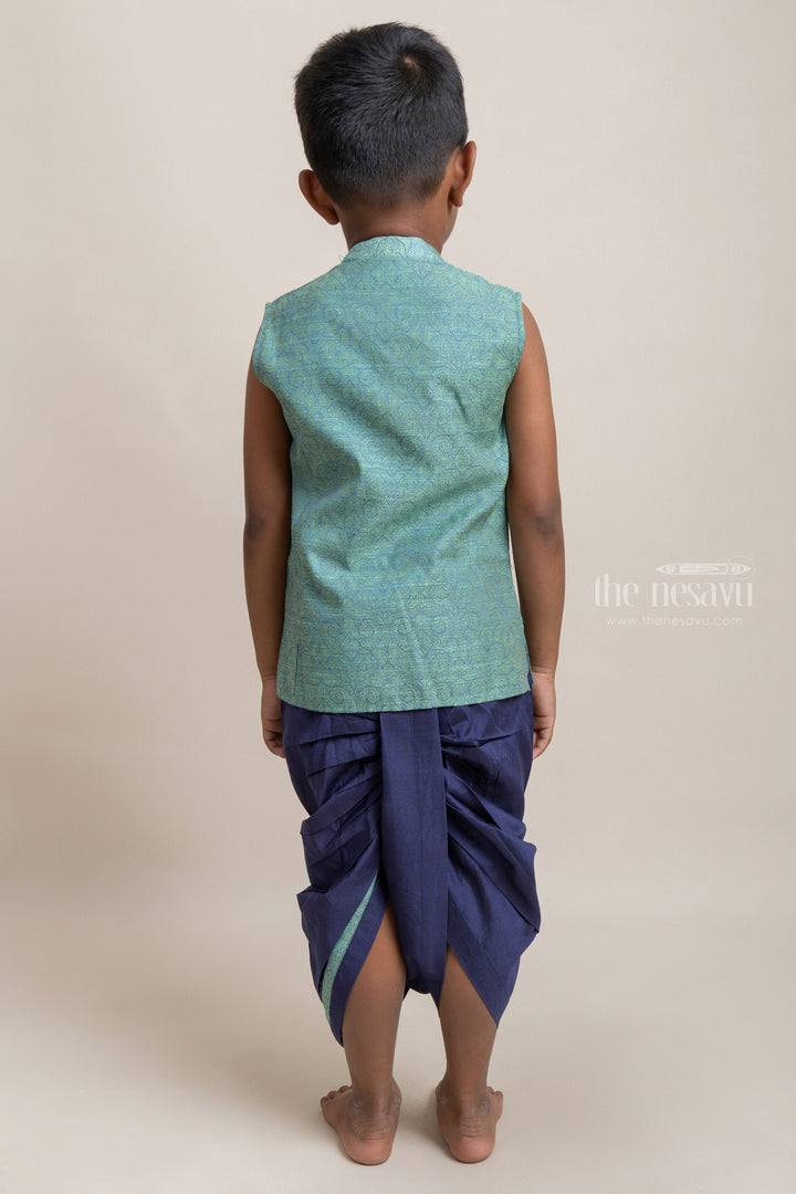 The Nesavu Boys Dothi Set Premium Blue Designer Ethnic kurta With Contrast Dhoti For Boys Nesavu Trendy Premium Wear For Boys | Ethnic Wear Collection | The Nesavu