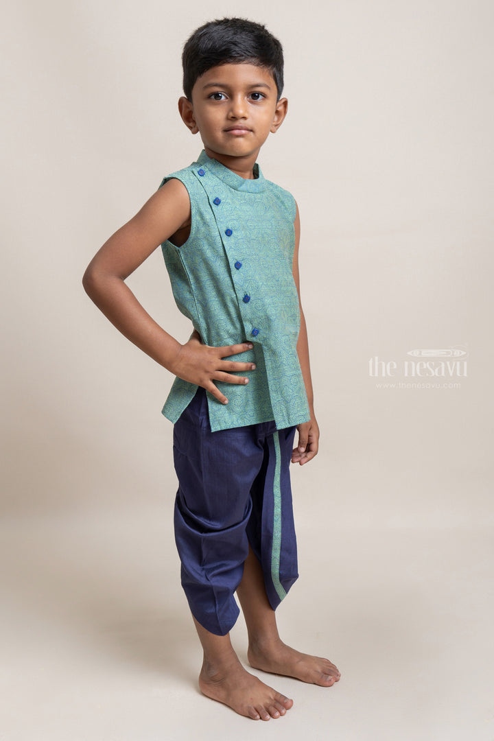 The Nesavu Boys Dothi Set Premium Blue Designer Ethnic kurta With Contrast Dhoti For Boys Nesavu Trendy Premium Wear For Boys | Ethnic Wear Collection | The Nesavu
