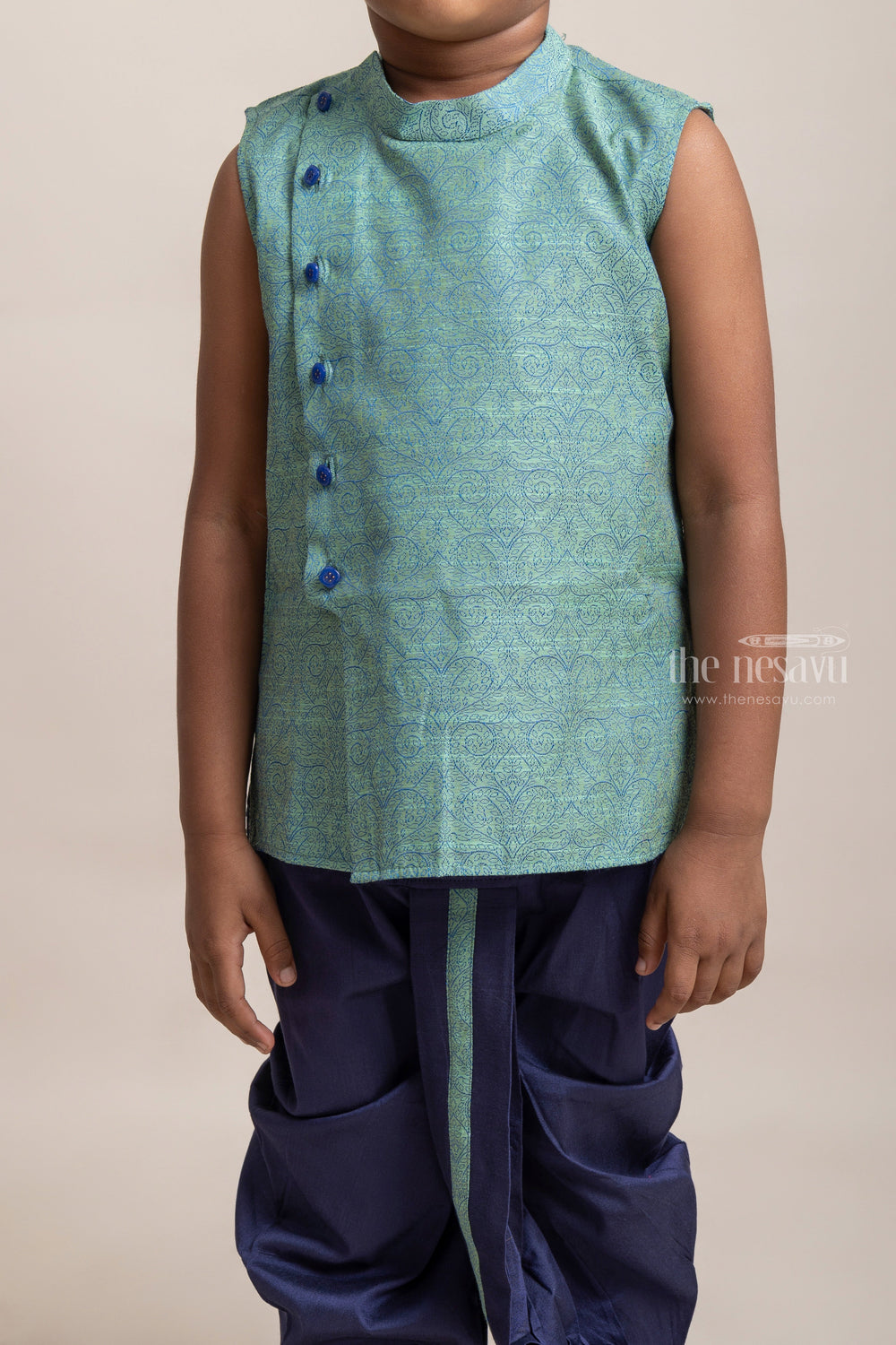 The Nesavu Boys Dothi Set Premium Blue Designer Ethnic kurta With Contrast Dhoti For Boys Nesavu Trendy Premium Wear For Boys | Ethnic Wear Collection | The Nesavu